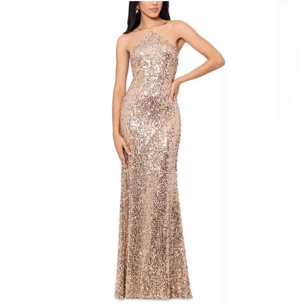 Aqua Gold Sequin Maxi Dress